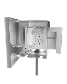 Front view open showing dual receptacle space for double gang box