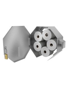Internal layout showcasing the five-roll capacity and universal paper compatibility