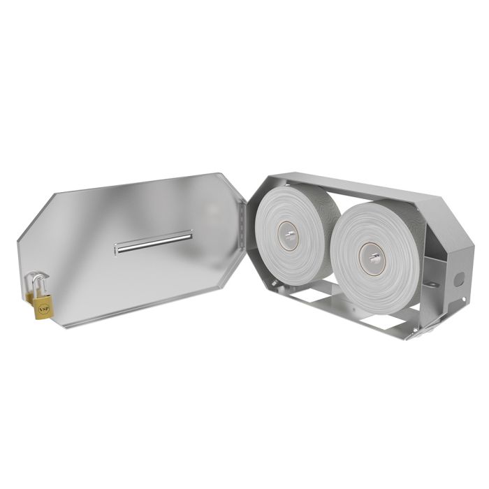Interior layout showcasing dual jumbo roll capacity and universal paper compatibility