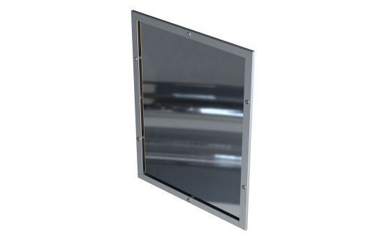 Stainless steel bezel-framed vandal resistant mirror with polycarbonate protection