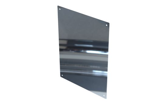 Polished stainless steel safety mirror with unbreakable design front isometric view
