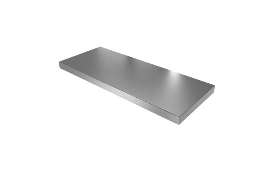 Front view of 36-inch vandal resistant 12-inch deep stainless steel utility shelf