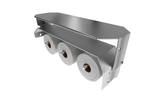 Interior view showcasing three 5” standard rolls and paper compatibility