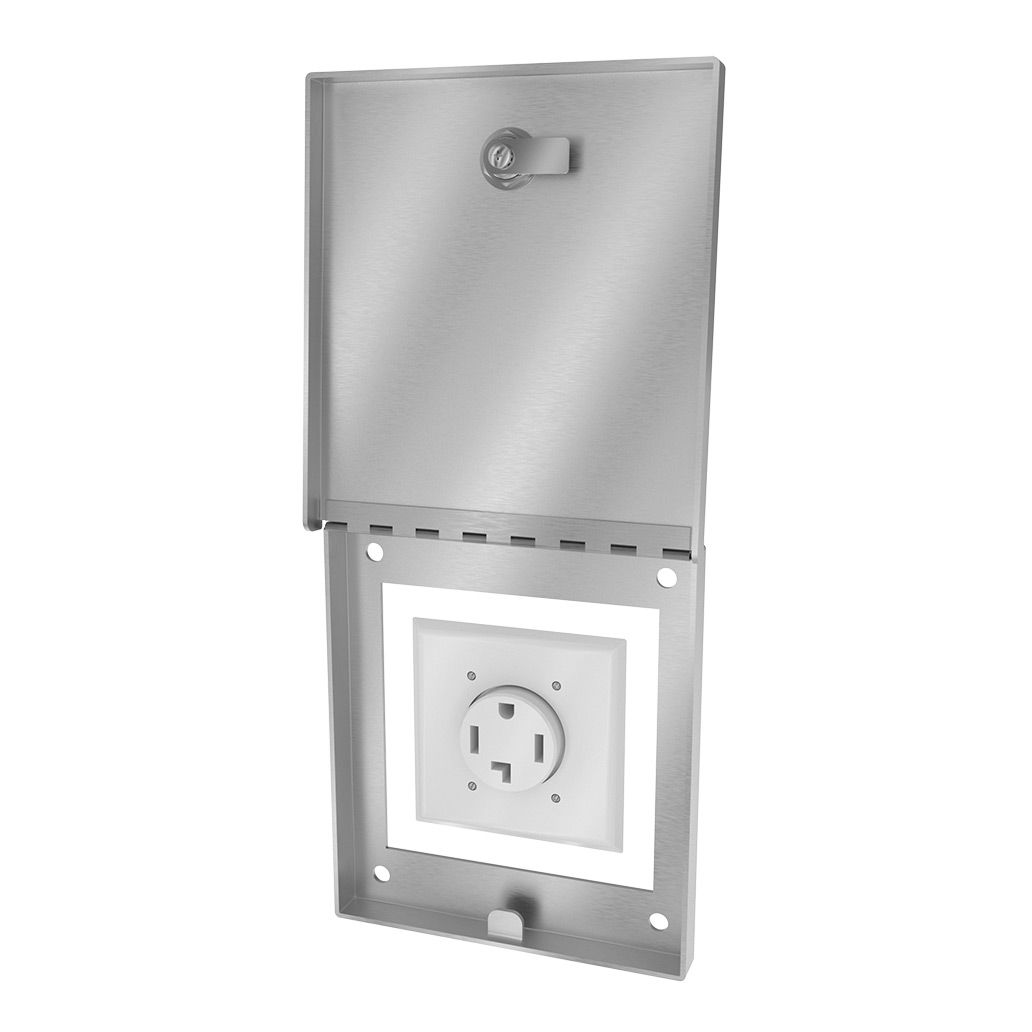 Open view of Vandal Stop indoor locking electrical cabinet showing receptacle