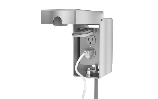 Front view open showing outlet cavity and internal access