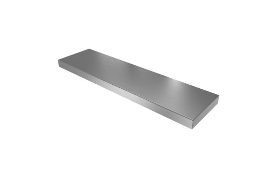 Front view of 36-inch vandal resistant 8-inch deep stainless steel shelf