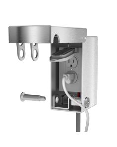 Front view open showing outlet compartment with cross bar lock access