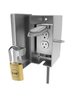 Front view open showing internal compartment for outlet box