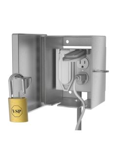 Front view open showing internal cavity for double-gang outlet