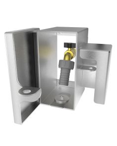Hose bib lock box open showing faucet and internal space