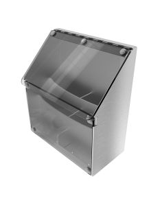 Front view of AA-K100 stainless steel brochure holder with clear Plexiglas lid