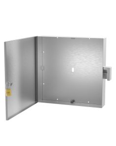Open front view showing large internal 24x24 space and rear access panel