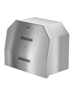 Front view closed stainless steel toilet paper dispenser