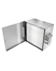 Open dispenser showing capacity for two towel packs