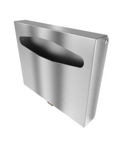 Front view of vandal resistant stainless steel toilet seat cover dispenser
