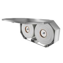 Interior layout showing two 9” mini jumbo roll capacity and paper compatibility