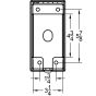 Back line drawing displaying rear opening dimensions and mounting pattern