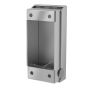 Rear view of recessed outlet box with backplate and conduit entry