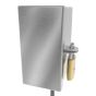 Front view of single-gang outlet security box closed with padlock-ready latch