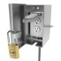 Front view open showing internal compartment for outlet box