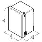 Front line drawing displaying overall box dimensions