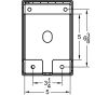Back line drawing showing mounting hole placement and rear opening