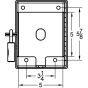 Back line drawing showing rear opening and mounting hole layout