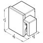 Front line drawing showing height, width, and depth of double gang outlet box