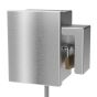 Front view of vandal resistant outlet lock box with padlock shroud