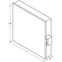 Front technical drawing with full width, height, and depth dimensions
