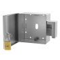 Interior view of lock box showing 8x8 usable space and padlock mounting