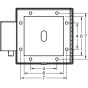 Technical rear drawing with mounting hole placements and opening size