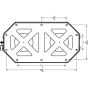 Technical back panel drawing with 3/8” mounting holes