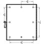 Technical drawing of back panel with dimensional specs