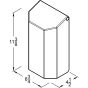 Technical drawing showing front dimensions of dispenser