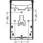 Technical line drawing of back view with mounting hole placements