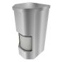 Vertical stainless steel two roll toilet paper dispenser with protected padlock front isometric view