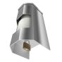 Bottom view of 2-roll vertical toilet paper dispenser with drip deflector and padlock.