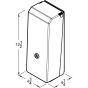 Technical front drawing with overall width, height, and depth