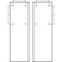 Rear technical drawing showing corner mount and bolt spacing