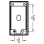 Back line drawing displaying rear opening dimensions and mounting pattern