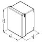 Front line drawing displaying product width, height, and depth