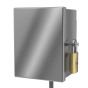 Front view of double-gang outlet security box closed with padlock latch
