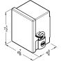 Front line drawing with overall width, height, and depth dimensions