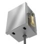 Bottom view of outlet box with ½” and ¾” conduit entry