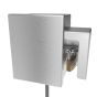 Front view of double gang outlet security box with padlock shroud closed
