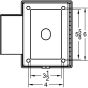 Technical drawing showing rear mounting hole spacing and opening size