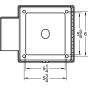 Rear technical drawing with mounting hole spacing and access dimensions