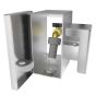 Hose bib lock box open showing faucet and internal space