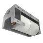 Rear view of commercial-grade two roll toilet paper holder with shroud
